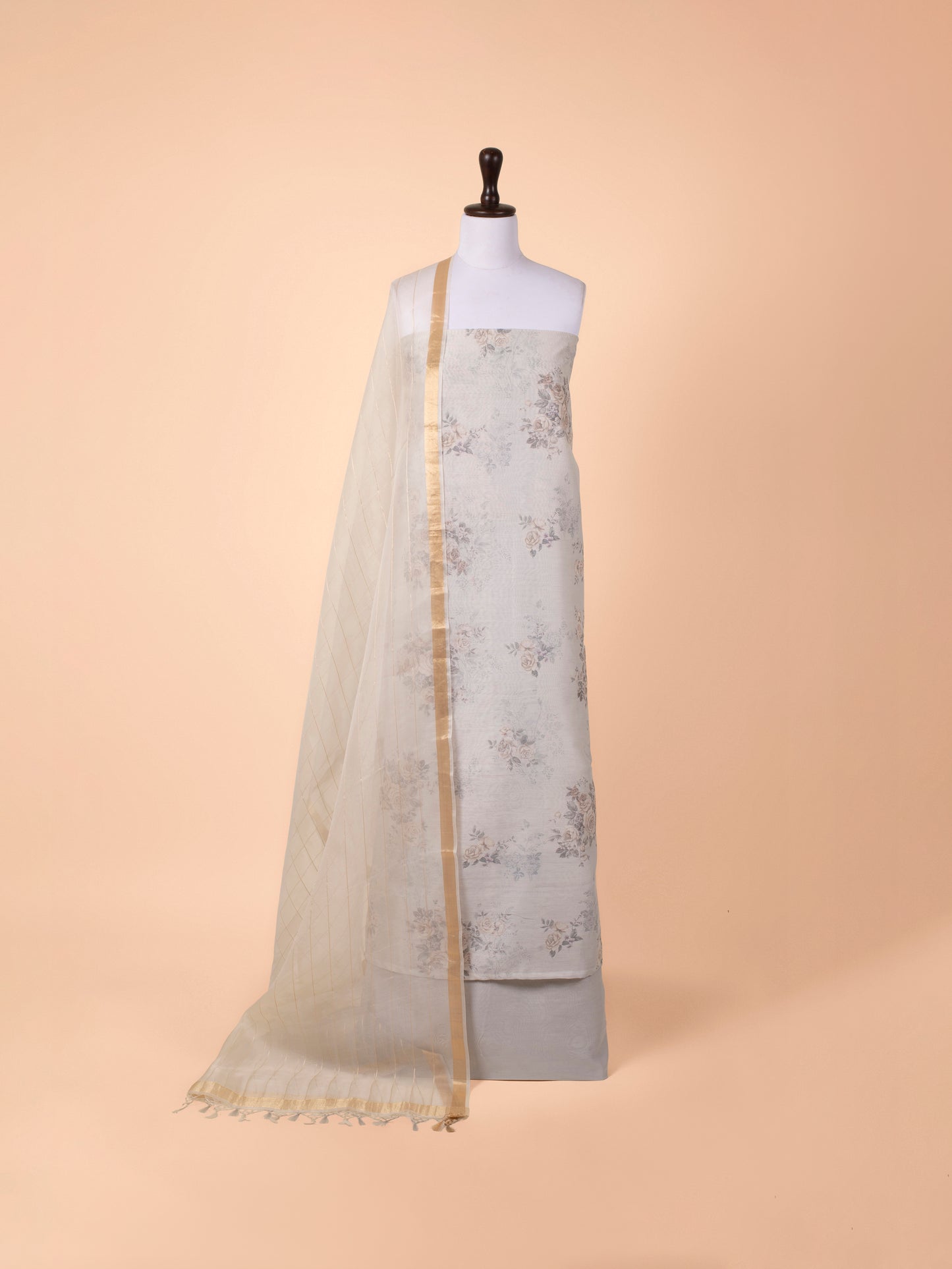 Handwoven Off White Chanderi Suit  Piece