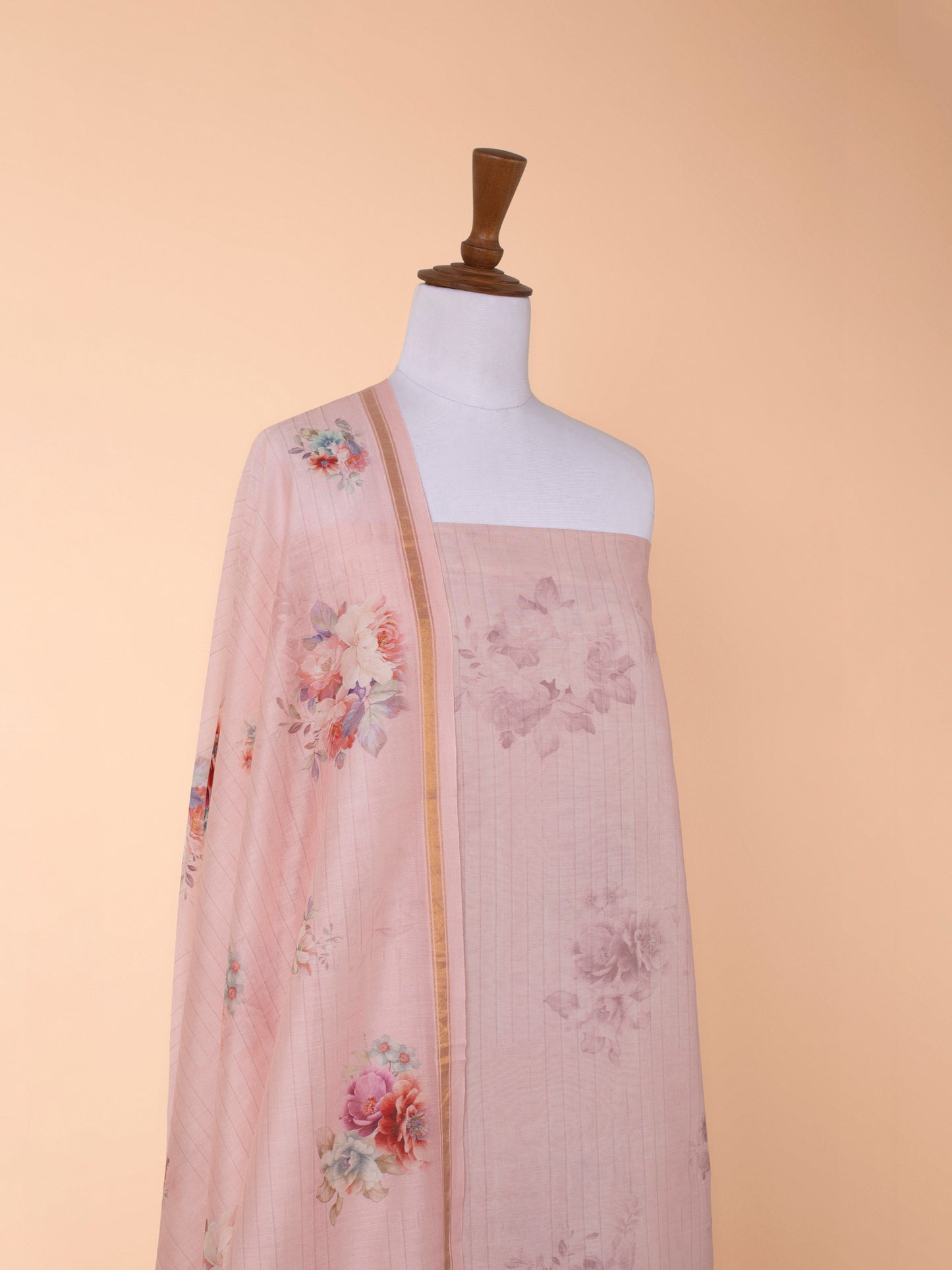 Handwoven Pink Chanderi Suit  Piece