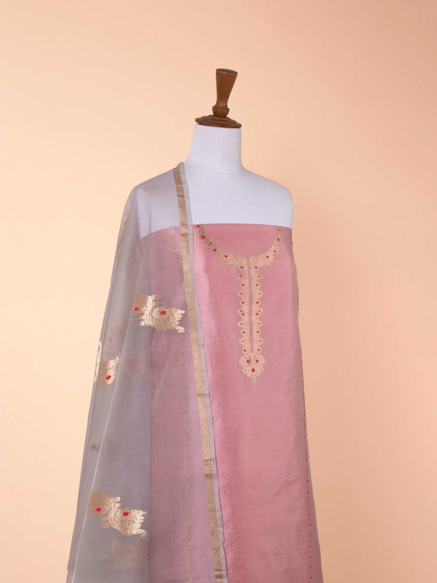 Handwoven Pink Chanderi Suit  Piece