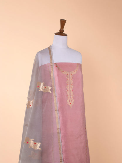 Handwoven Pink Chanderi Suit  Piece