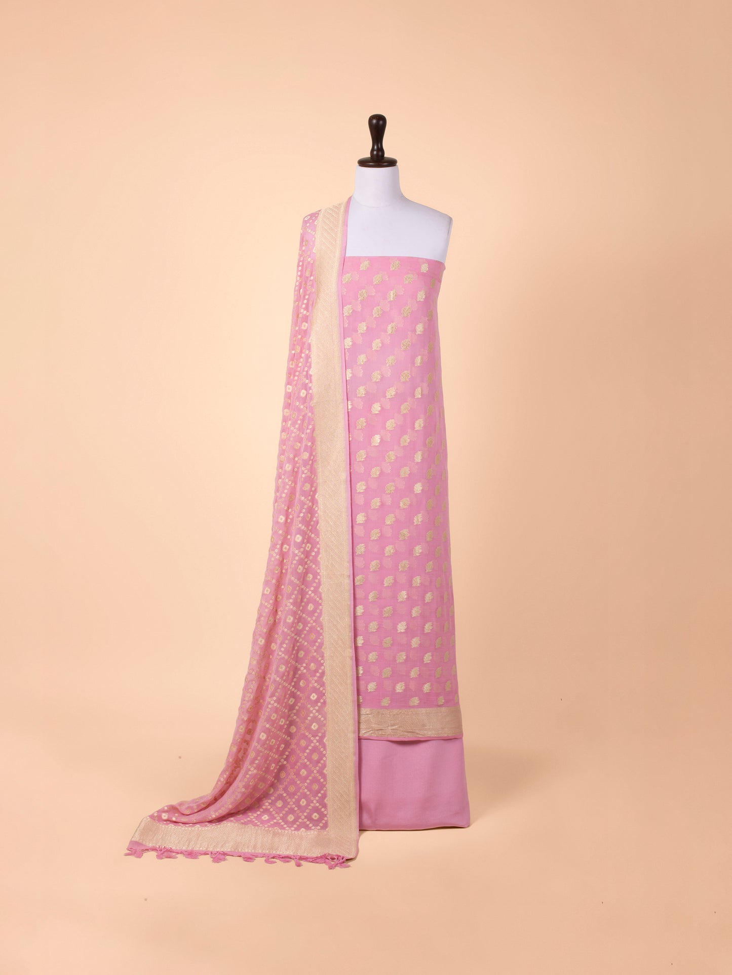 Handwoven Pink Georgette Suit  Piece