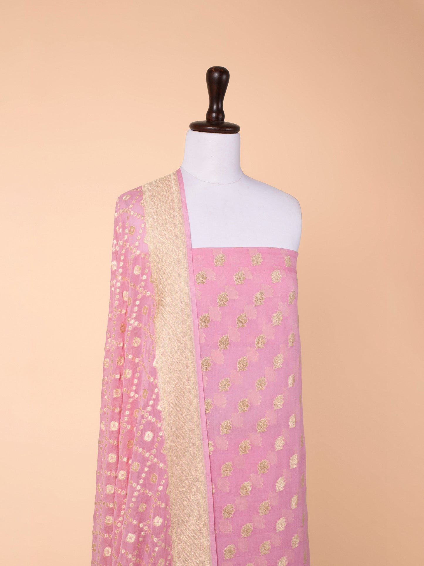 Handwoven Pink Georgette Suit  Piece