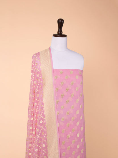 Handwoven Pink Georgette Suit  Piece