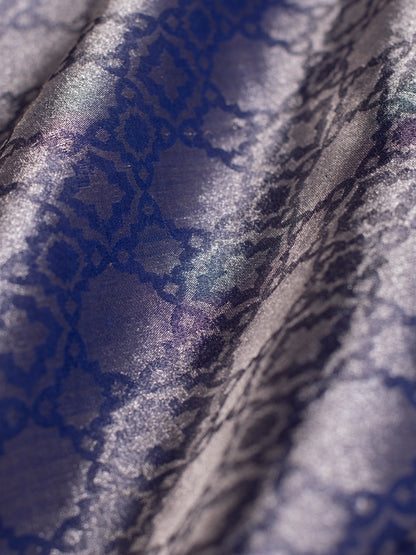 Handwoven Blue  Satin Silk Fabric