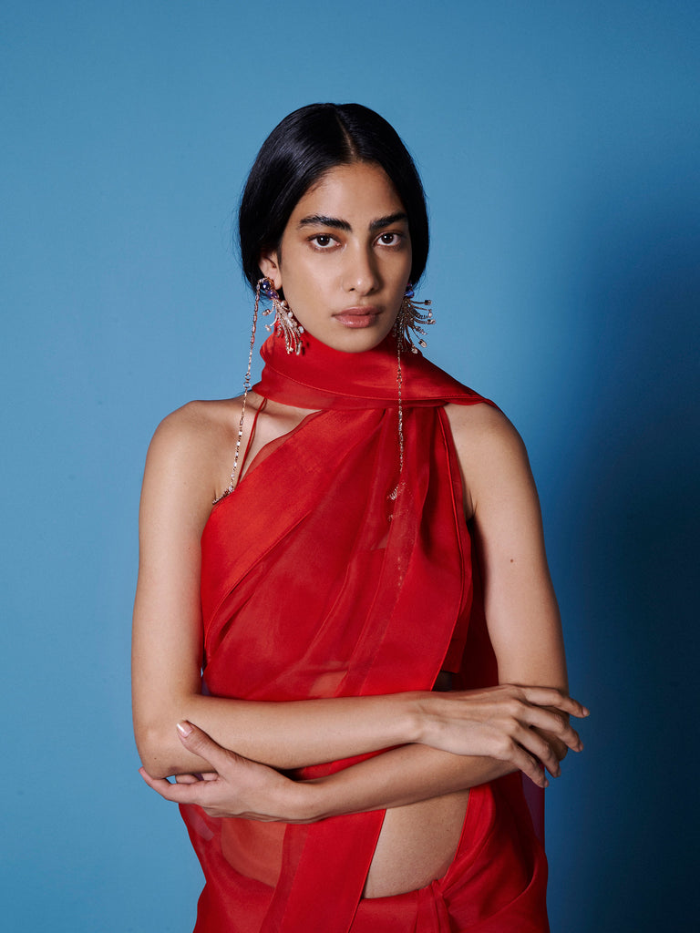 Handwoven Ruby Red Organza Saree