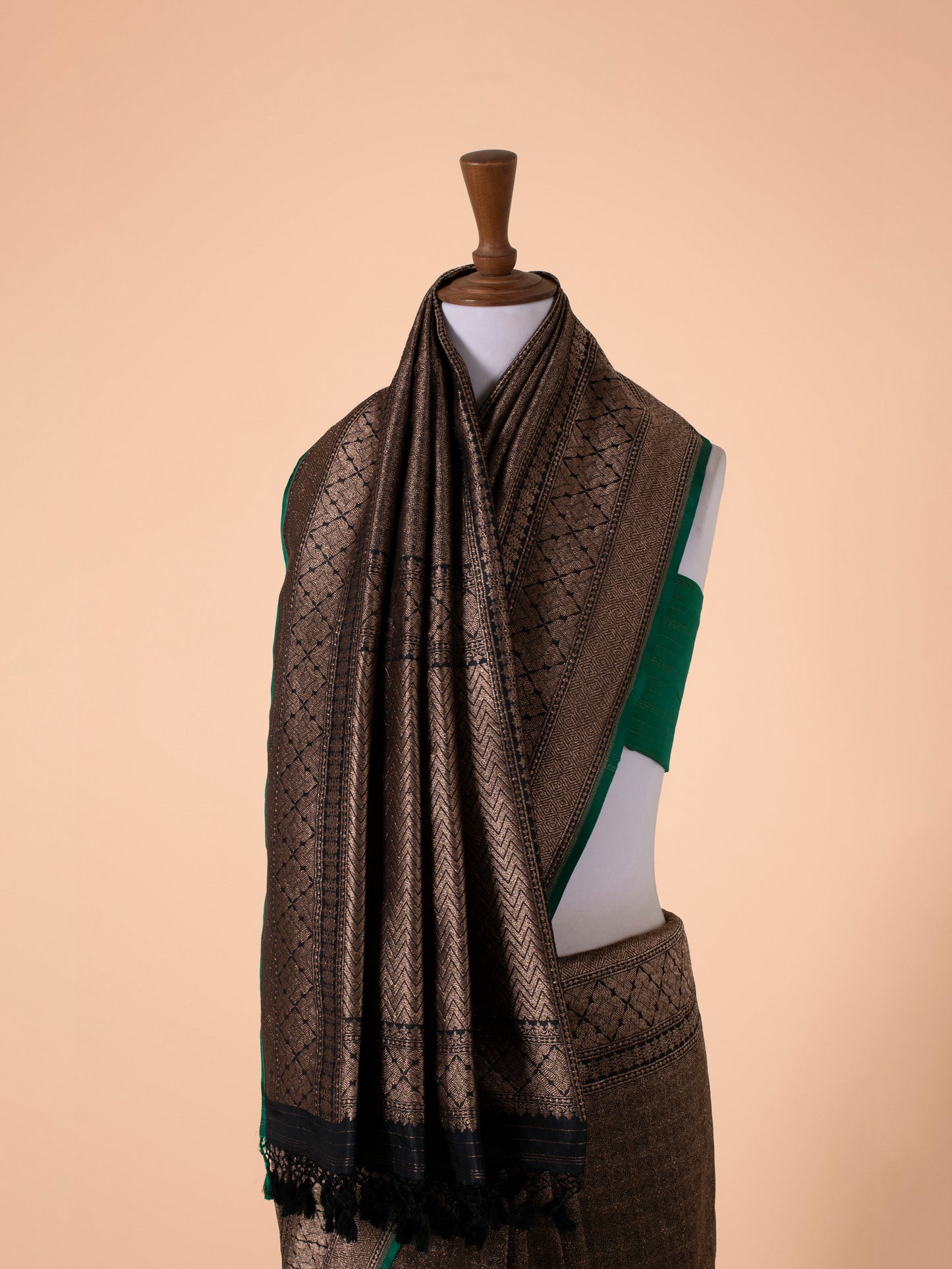 Handwoven Bottle Green Silk Saree