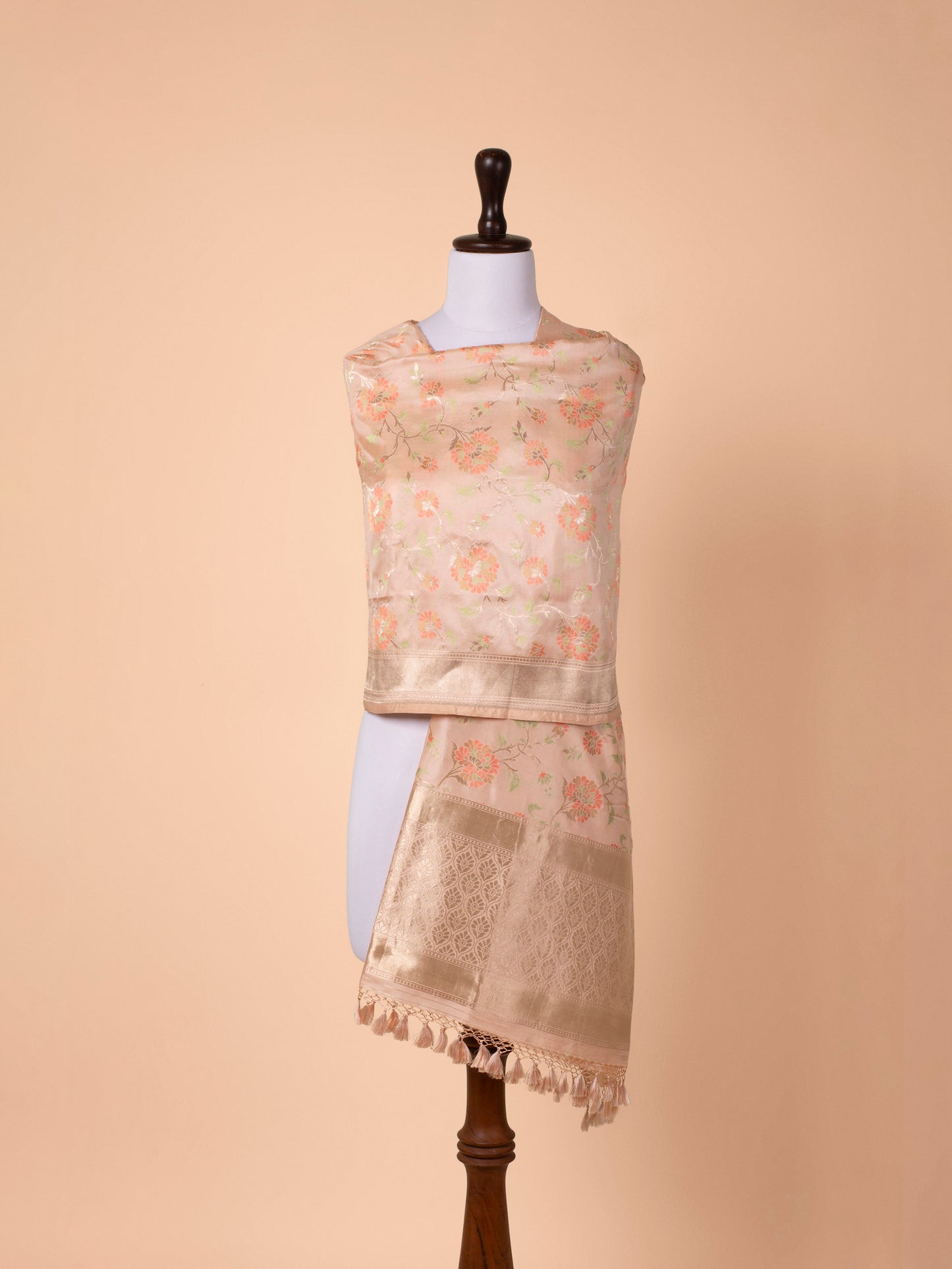 Handwoven Peach Silk Dupatta