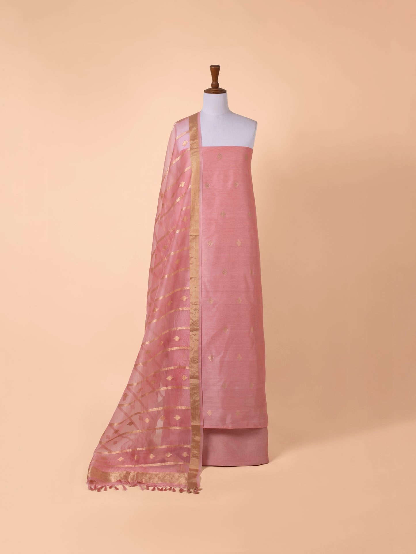 Handwoven Peach Chanderi Suit Piece