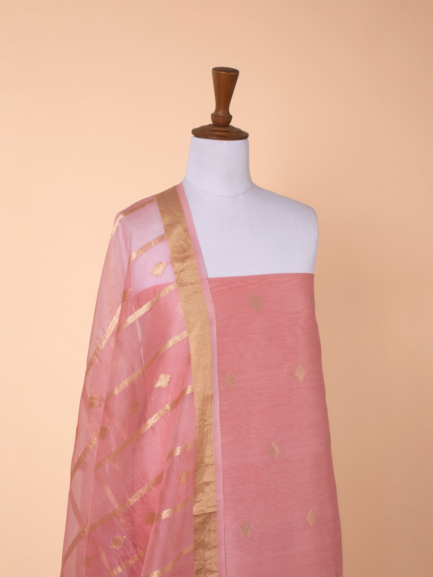 Handwoven Peach Chanderi Suit Piece