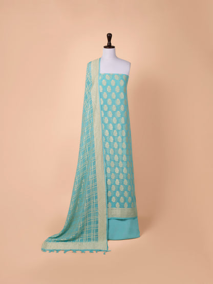 Handwoven Turquoise Blue Georgette Suit Piece