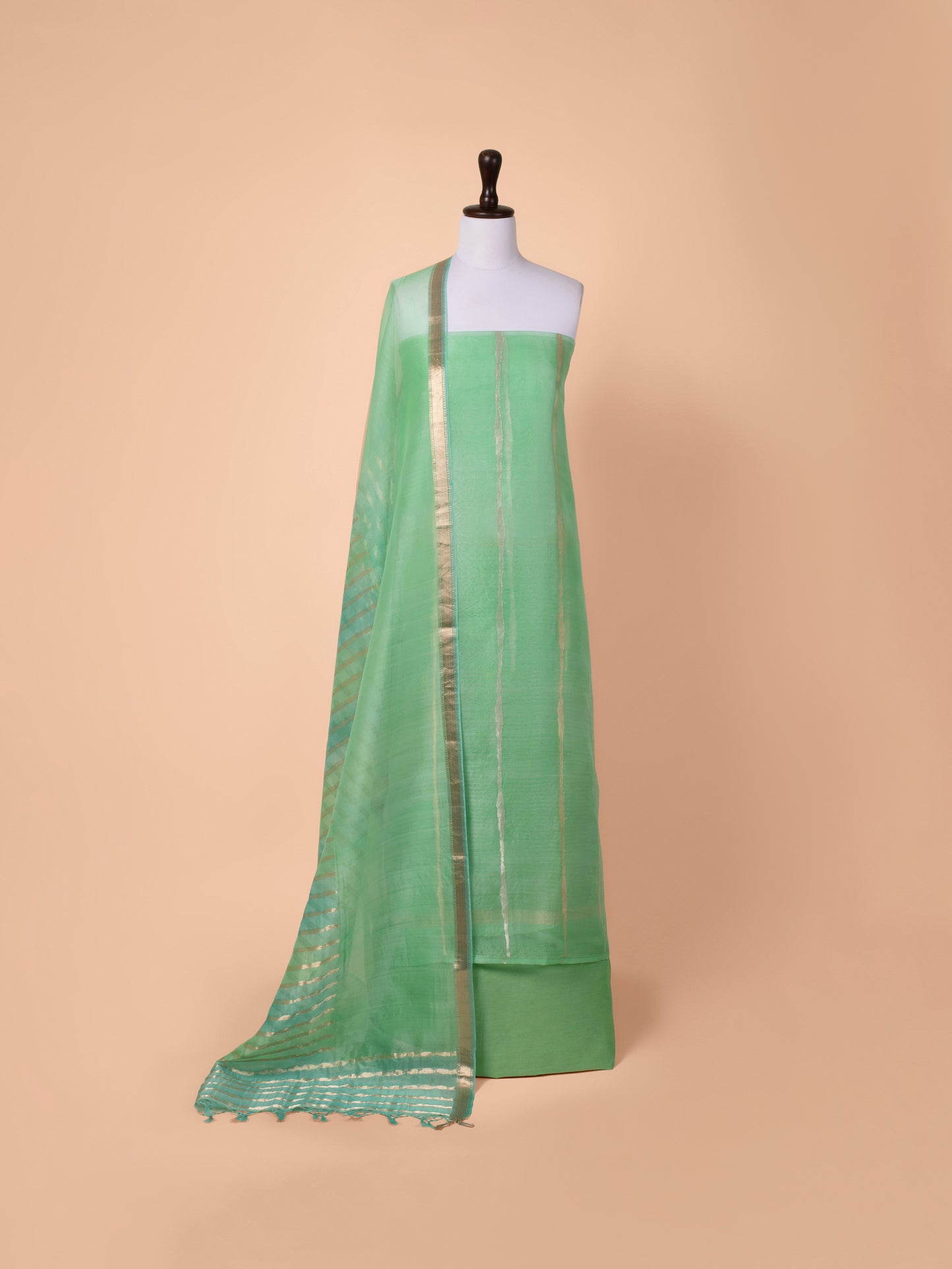 Handwoven Green Kora Suit Piece