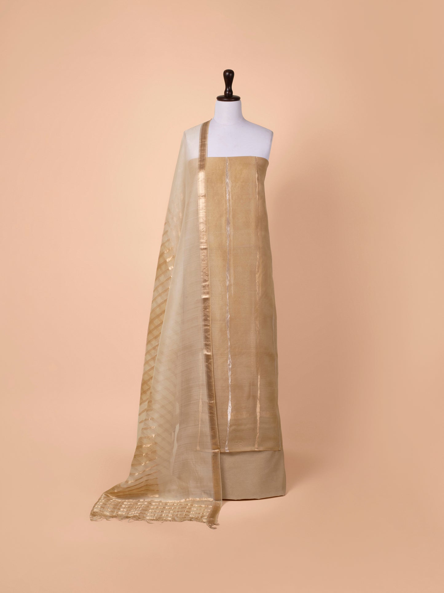 Handwoven Beige Organza Suit Piece