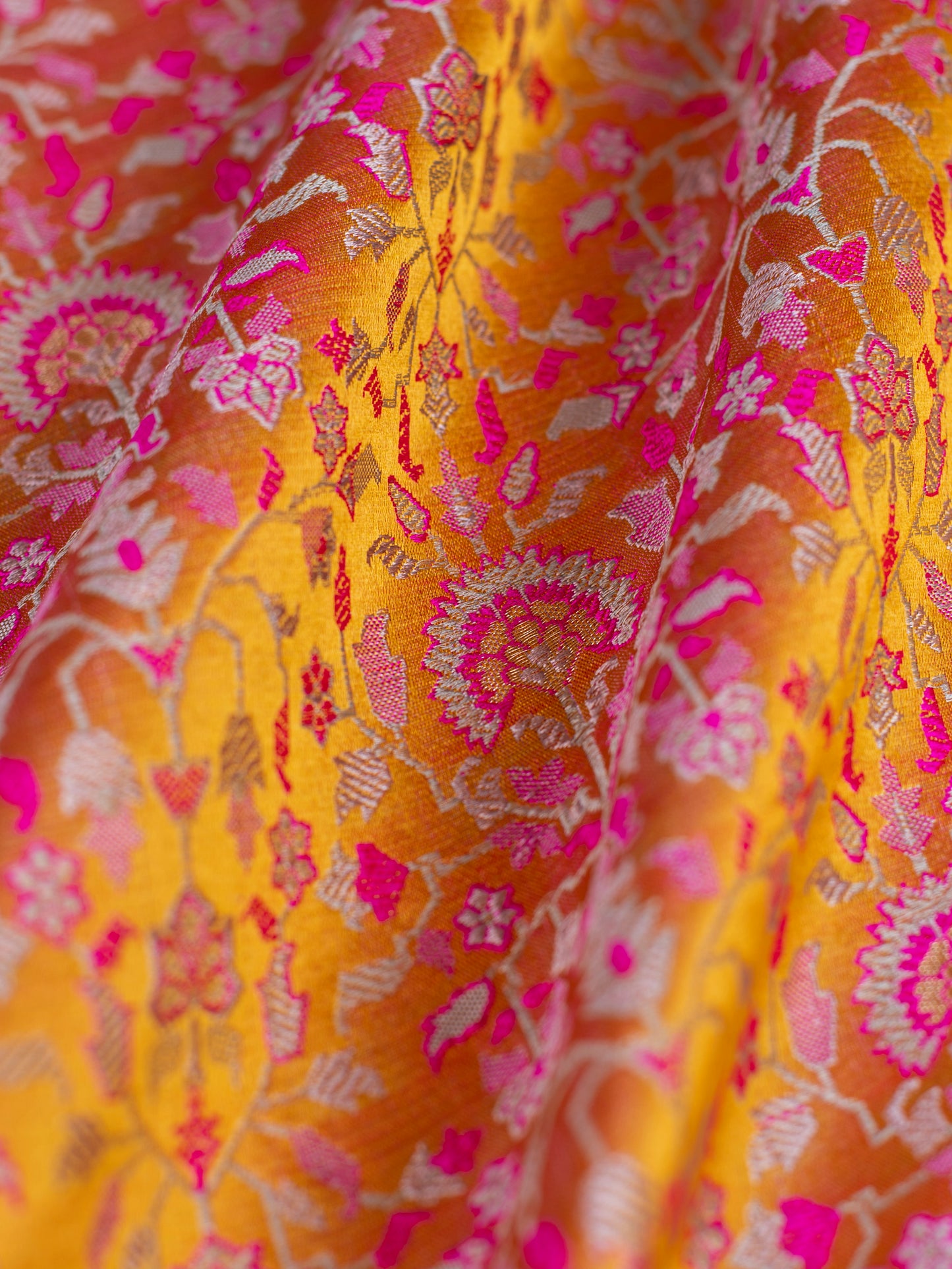 Handwoven Mustard Satin Silk Fabric