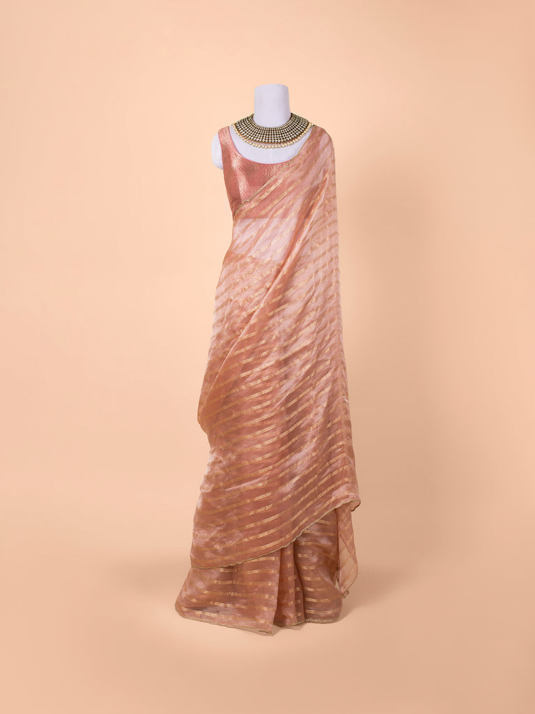 Handwoven Apricot Peach Tissue Saree