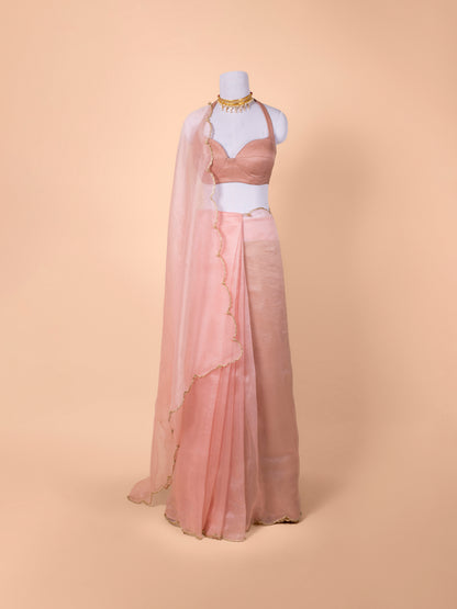 Handwoven Blush Pink Organza Saree