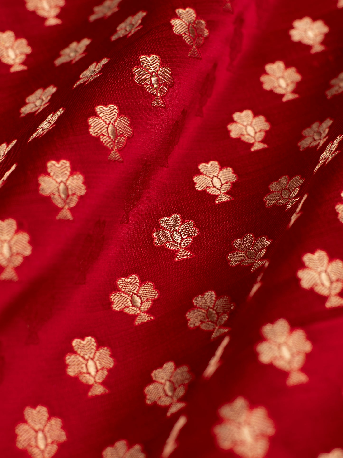 Handwoven Red Satin Silk Fabric