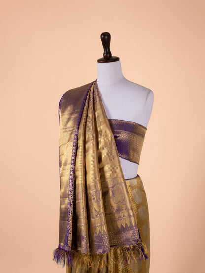 Handwoven Yellow Gold Kanjivaram Tissue Silk Saree