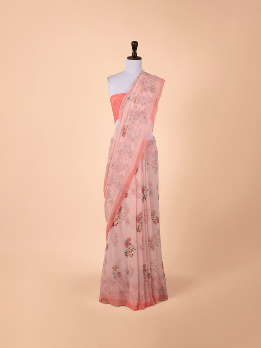 Handwoven Pink Crepe Saree