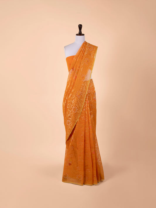 Handwoven Orange Cotton Saree