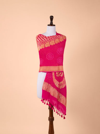 Handwoven Pink Bandhani Georgette Dupatta