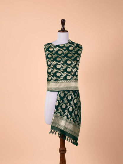 Handwoven Bottle Green Georgette Dupatta