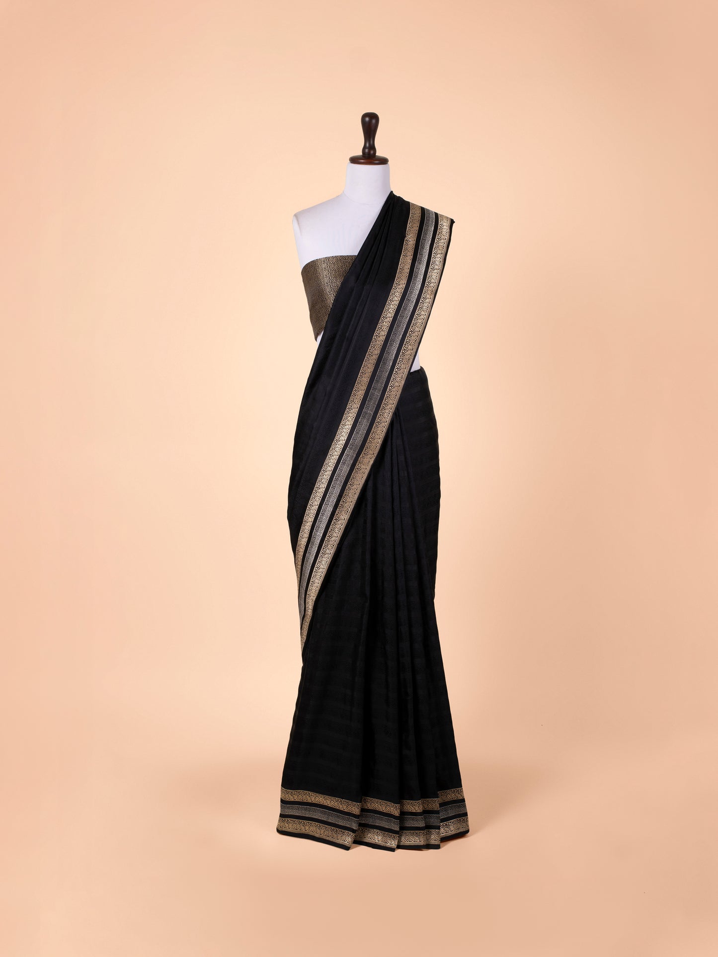 Handwoven Black Satin Silk Saree