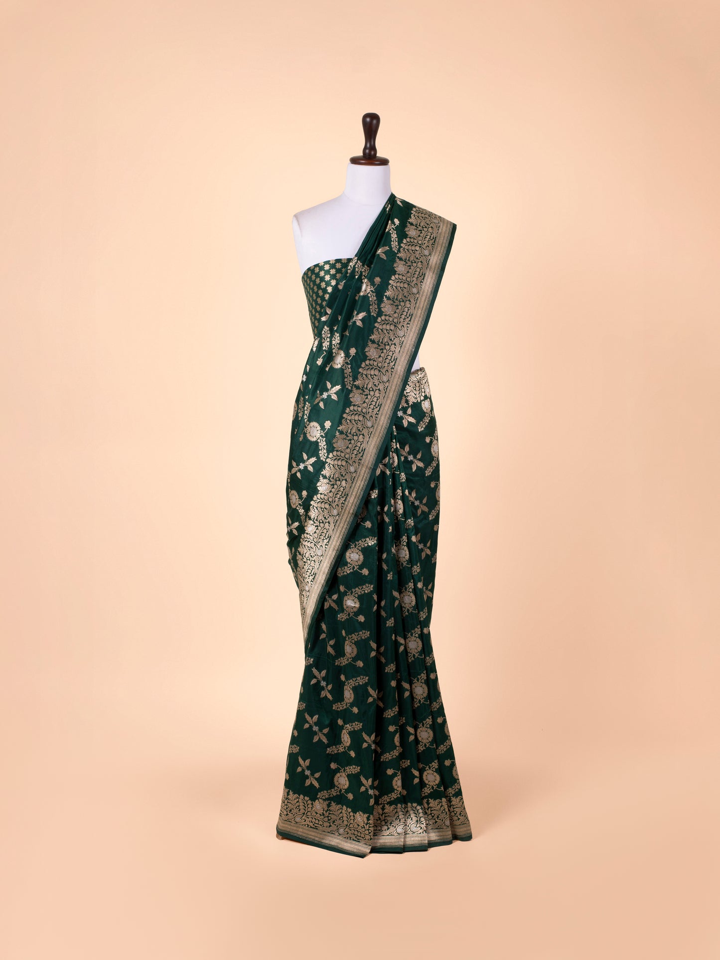 Handwoven Bottle Green Silk Saree