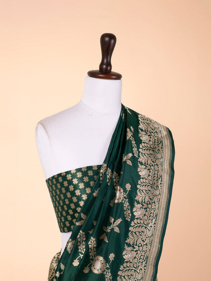 Handwoven Bottle Green Silk Saree