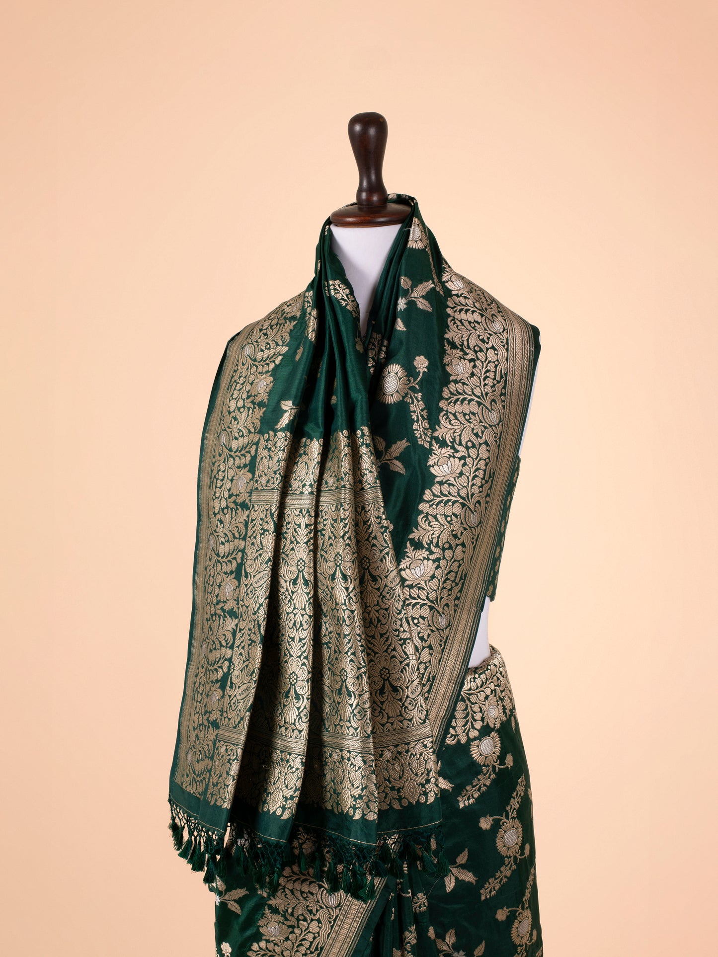 Handwoven Bottle Green Silk Saree