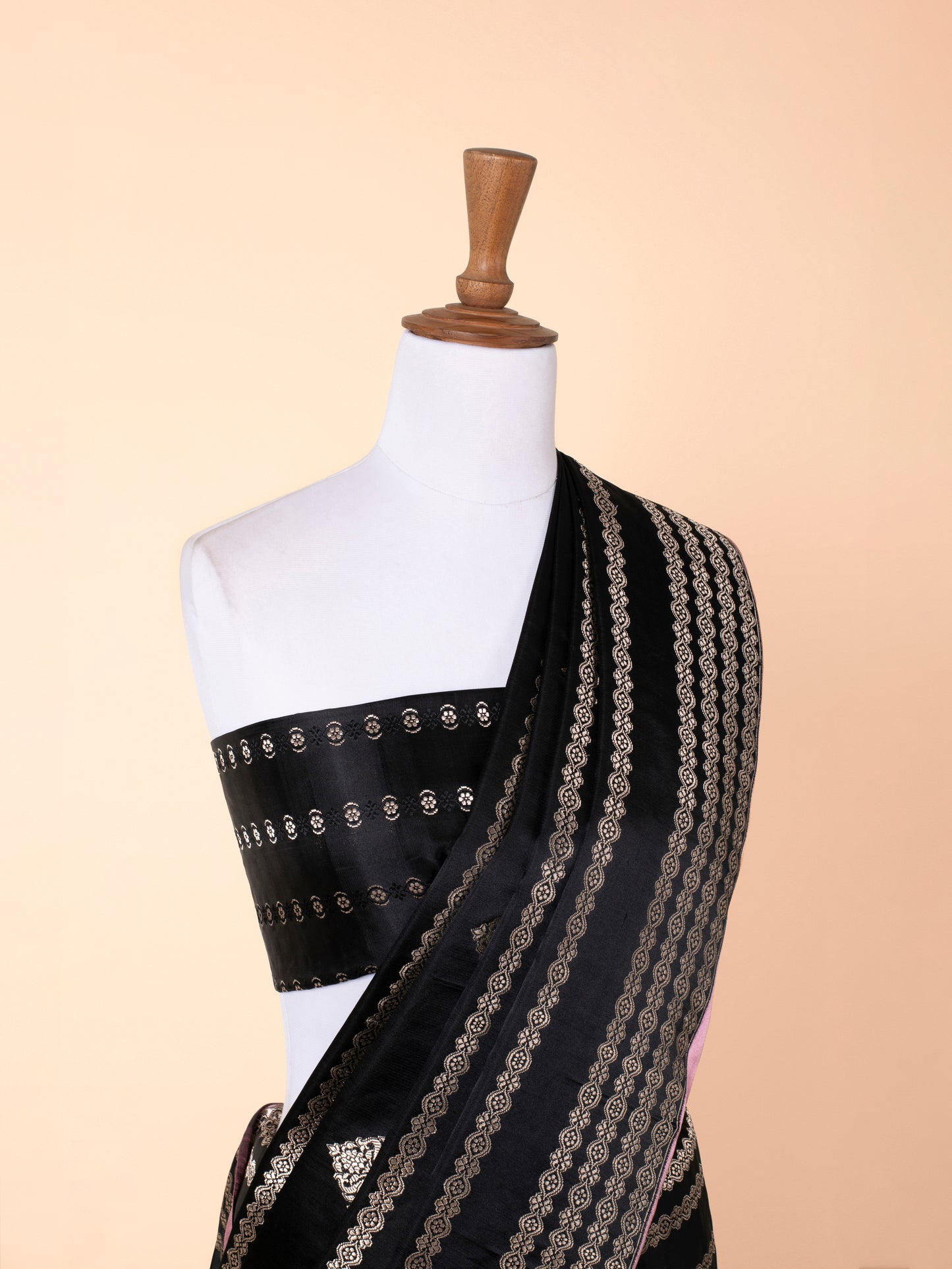 Handwoven Black Satin Silk Saree