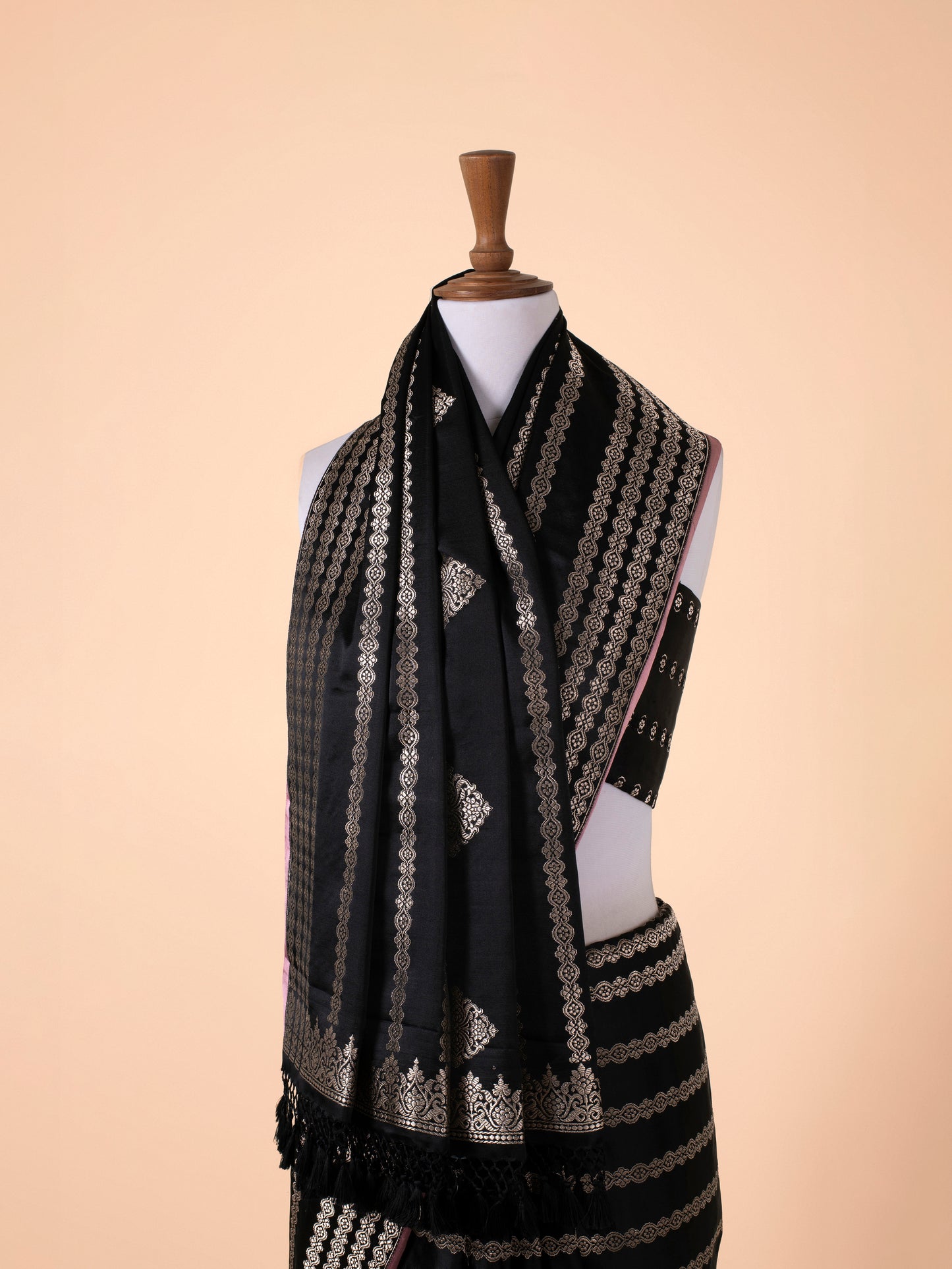 Handwoven Black Satin Silk Saree