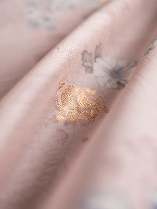 Handwoven  Peach Cotton Silk Fabric