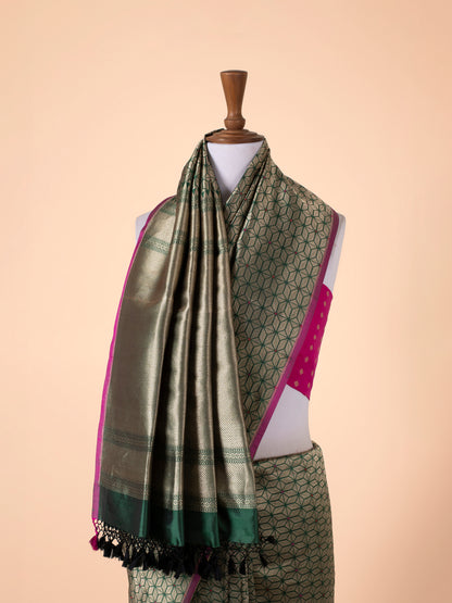 Handwoven Bottle Green Silk Saree