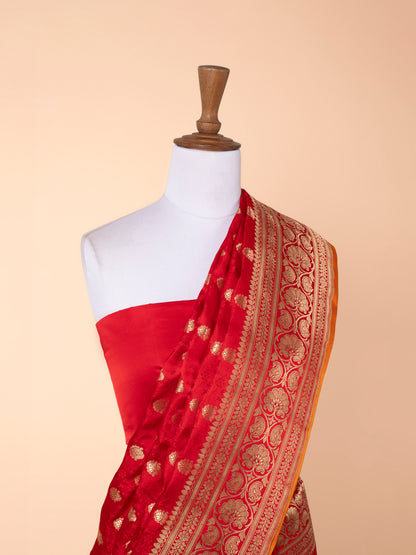 Handwoven Red Satin Silk Saree