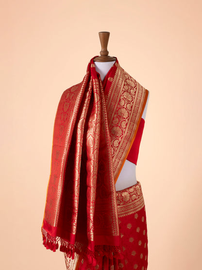 Handwoven Red Satin Silk Saree