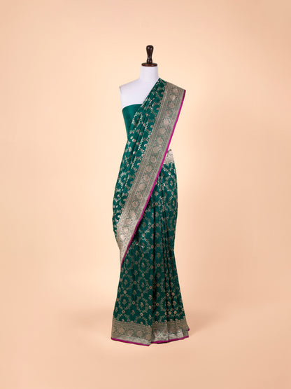 Handwoven Bottle Green Silk Saree