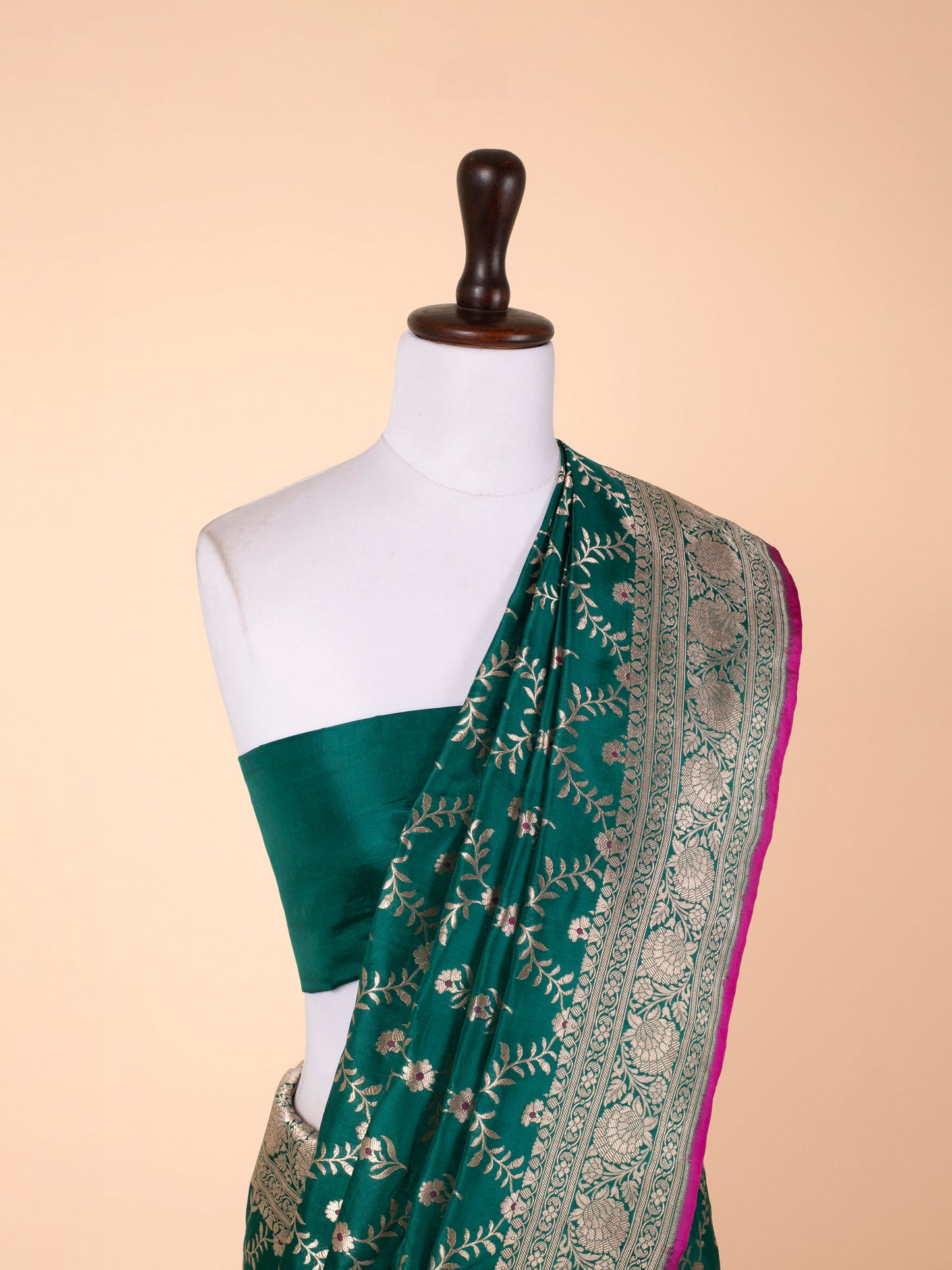 Handwoven Bottle Green Silk Saree