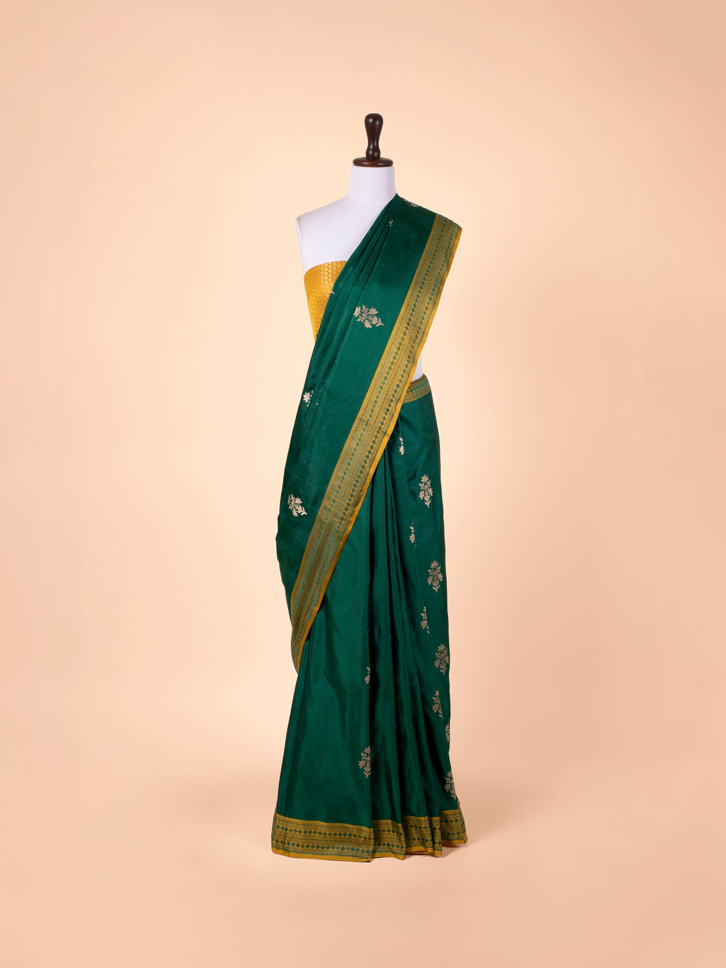 Handwoven Bottle Green Satin Silk Saree