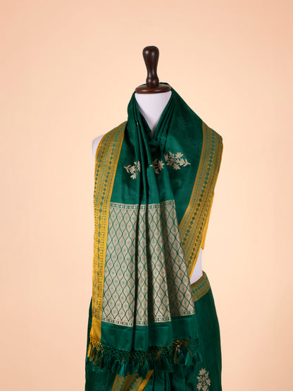 Handwoven Bottle Green Satin Silk Saree