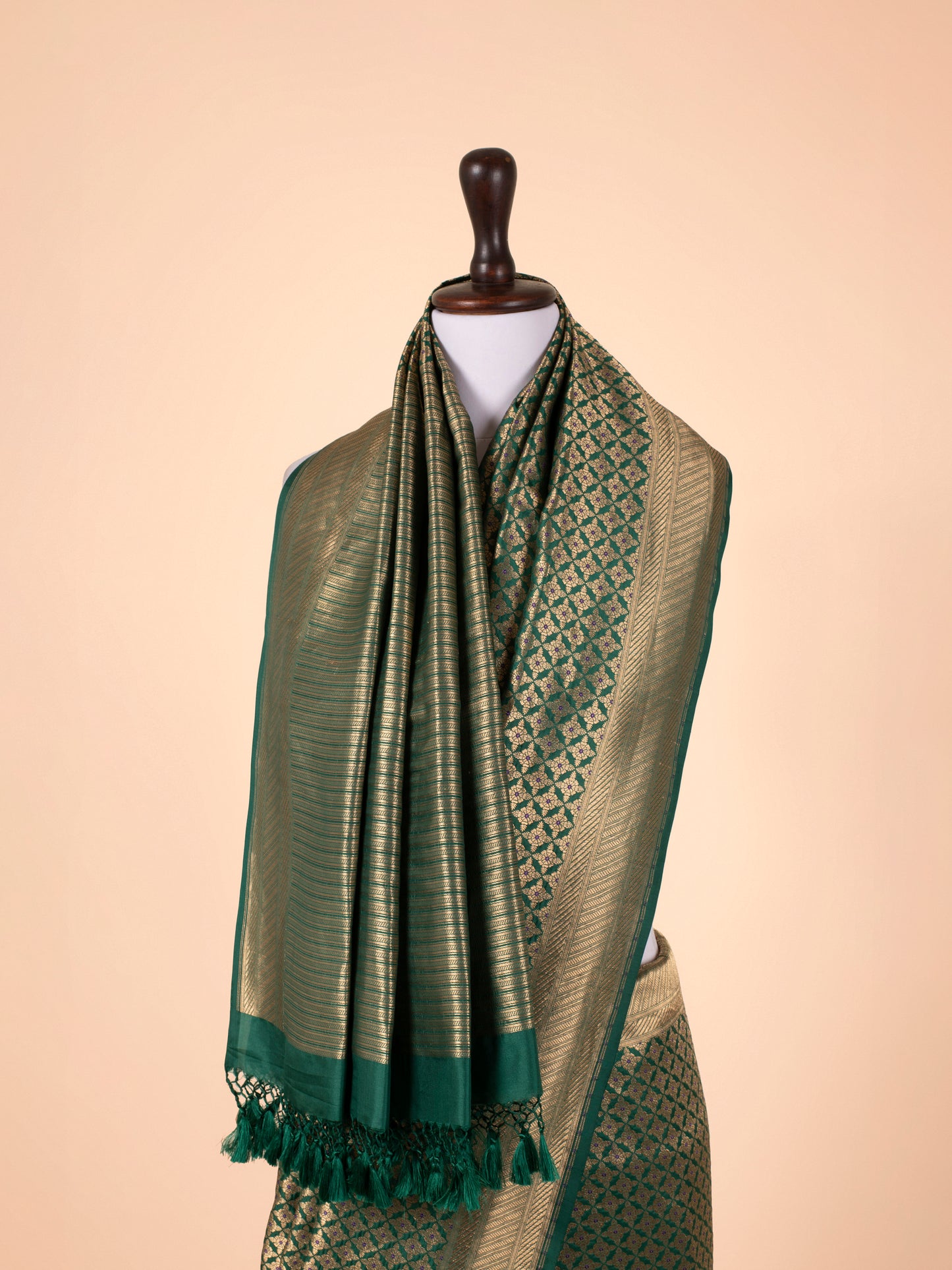 Handwoven Bottle Green Silk Saree