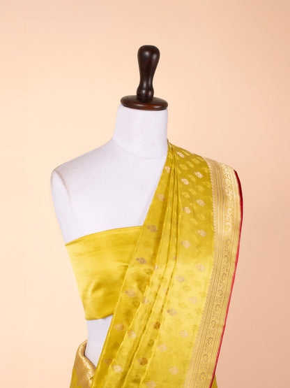 Handwoven Yellow   Satin Silk Saree