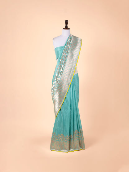 Handwoven Turquoise Blue silk Saree