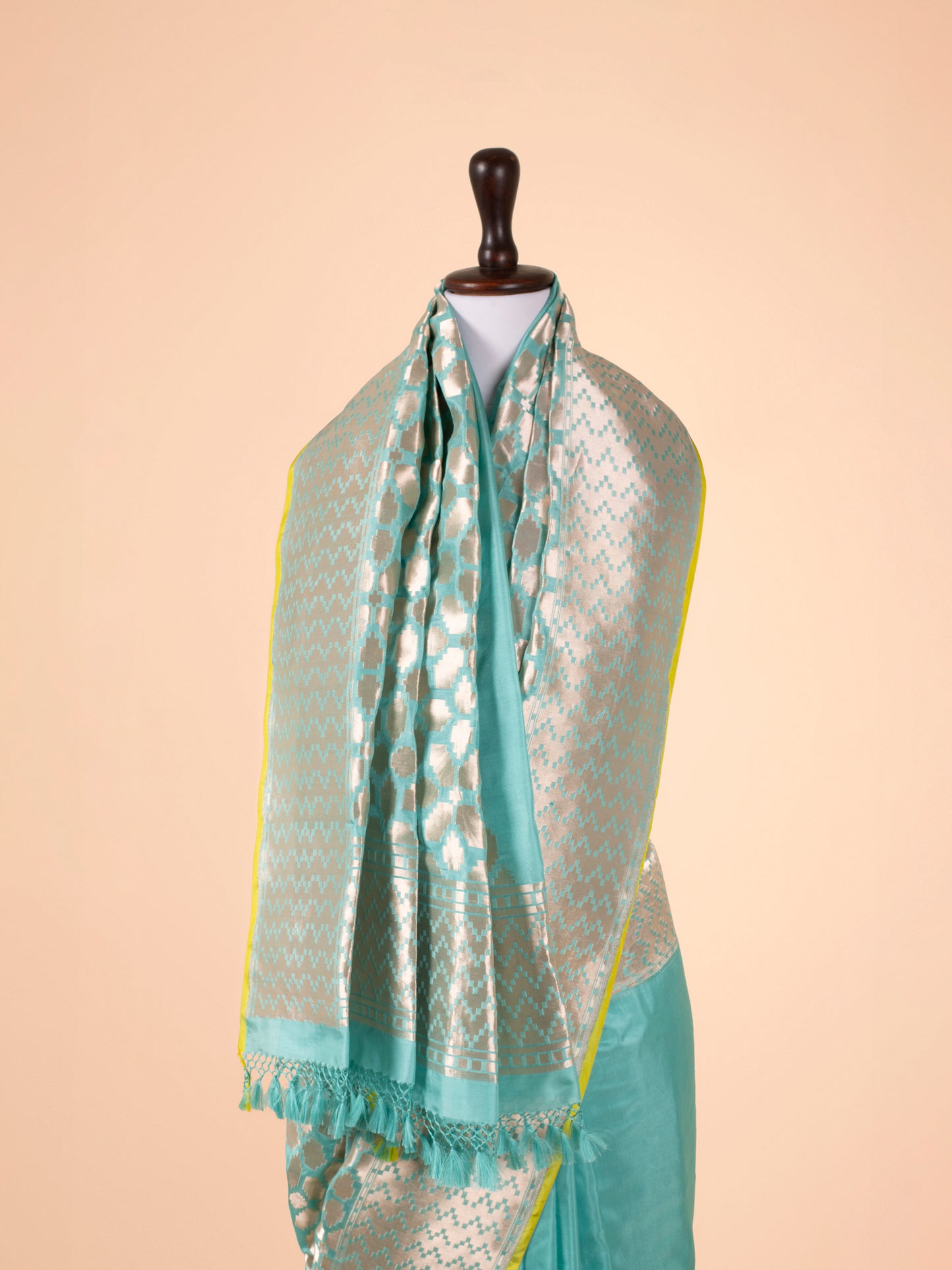 Handwoven Turquoise Blue silk Saree