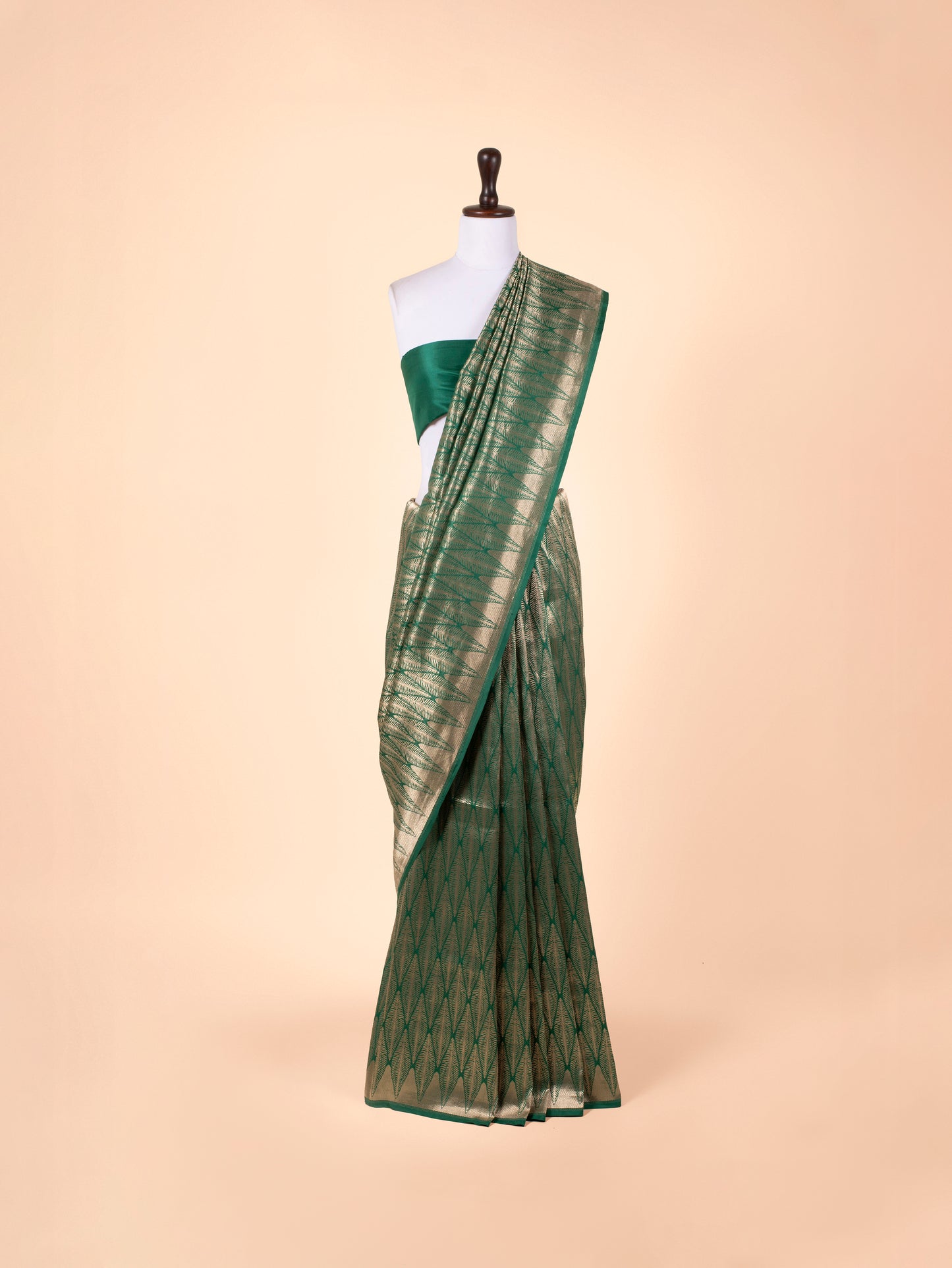 Handwoven Bottle Green Silk Saree