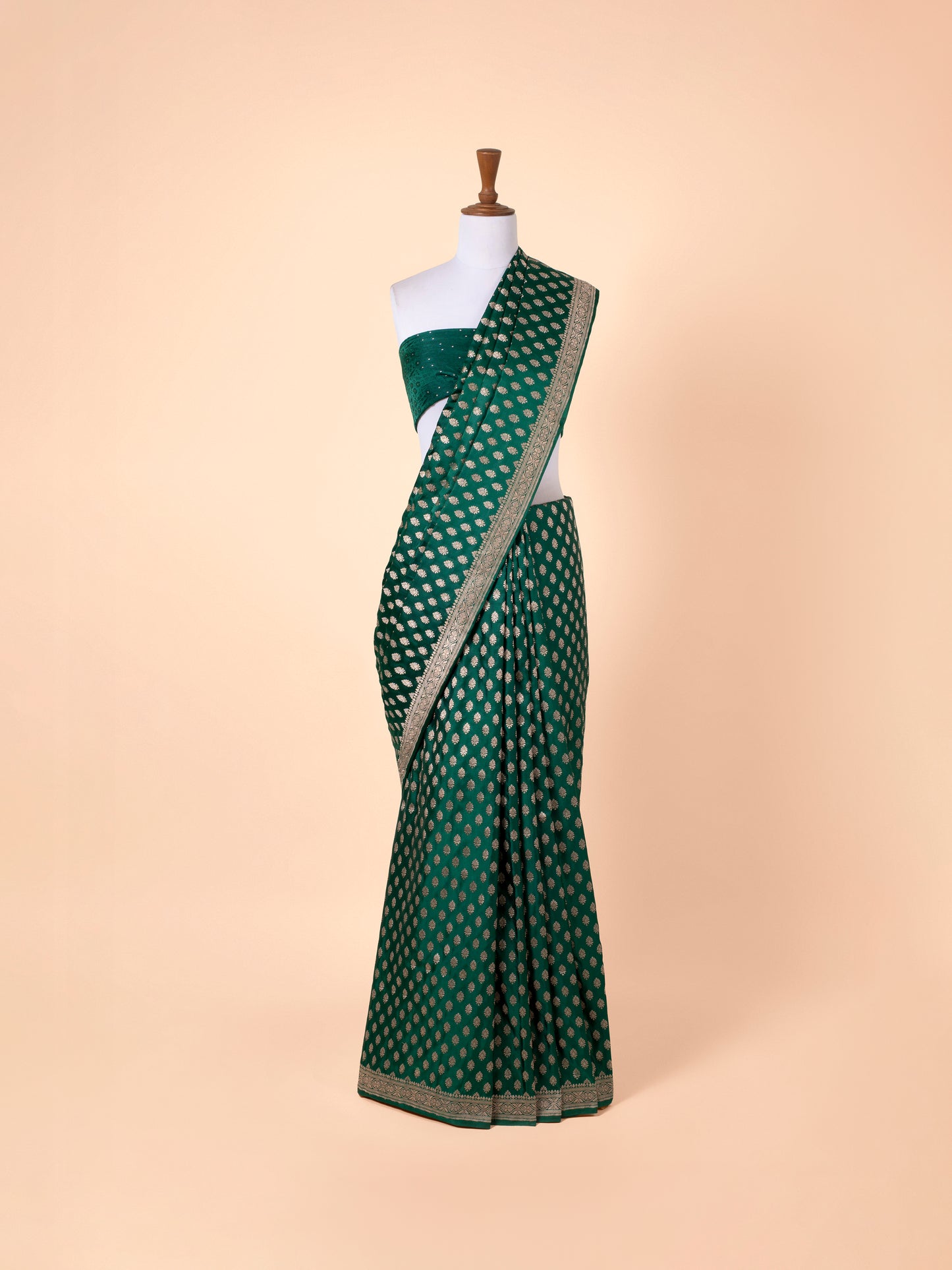 Handwoven Bottle Green Satin Silk Saree