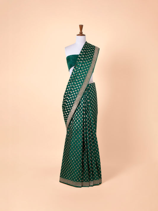 Handwoven Bottle Green Satin Silk Saree