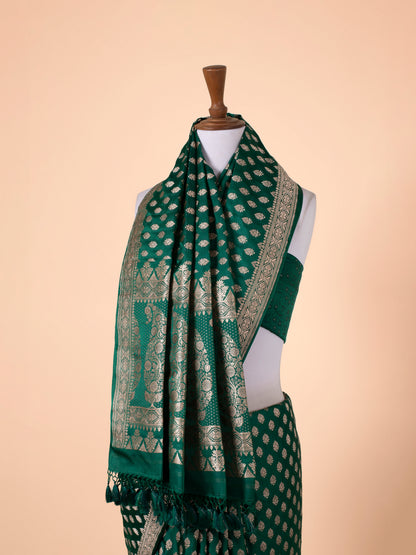 Handwoven Bottle Green Satin Silk Saree