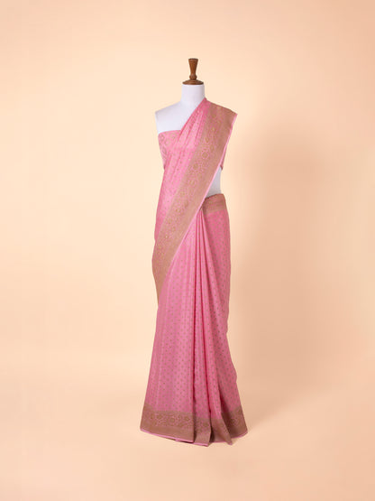 Handwoven Pink Georgette Saree