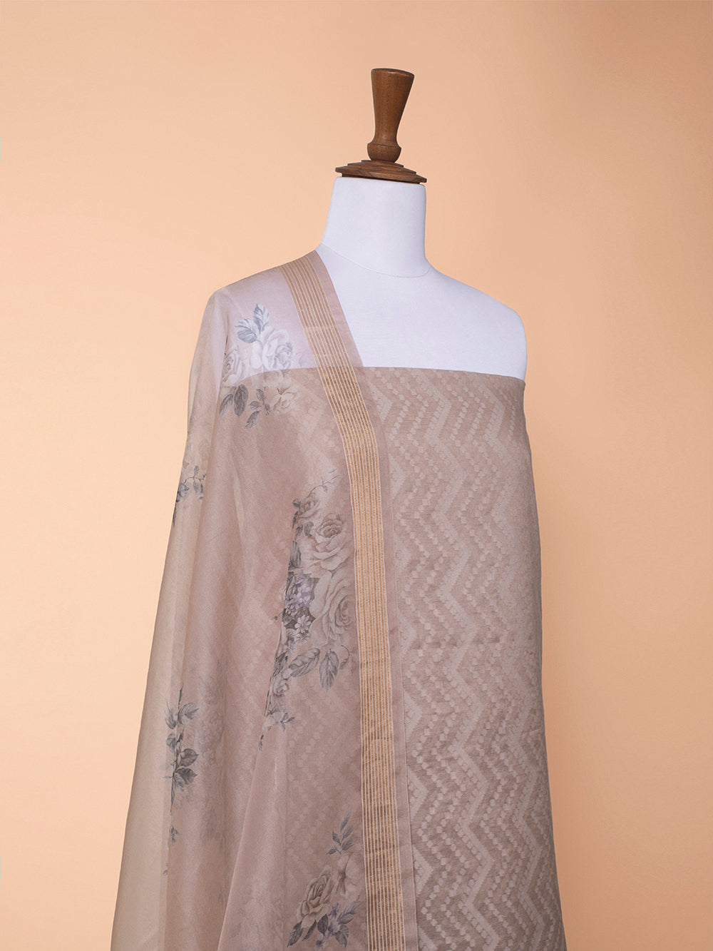 Handwoven Beige Cotton Silk Suit Piece