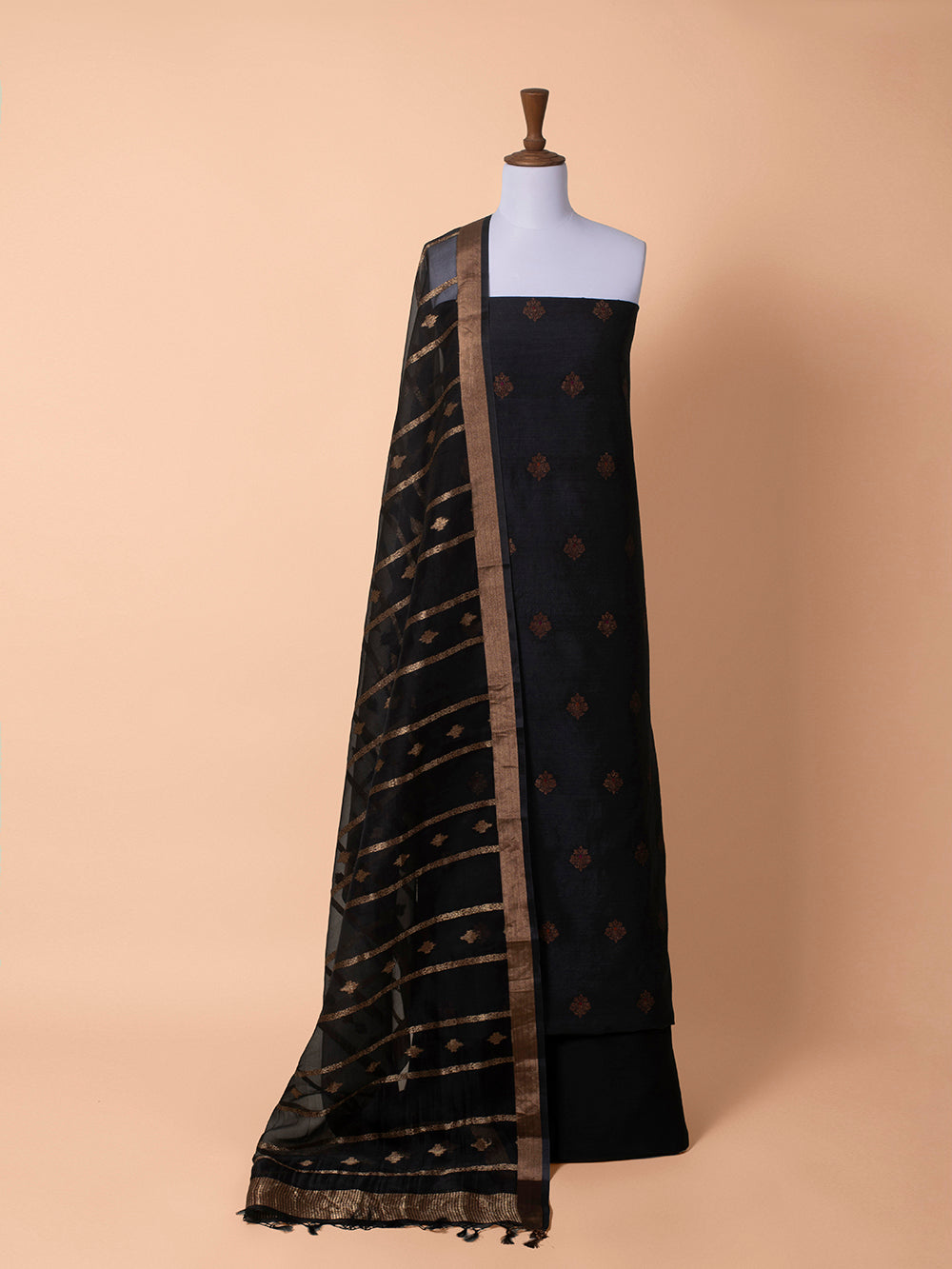 Handwoven Black Matka Silk Suit Piece